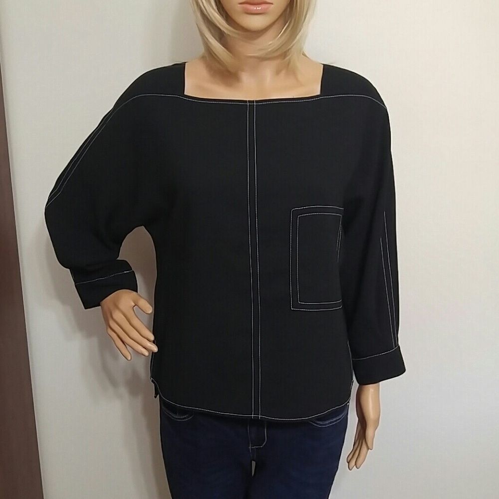 Zara black blouse with contrast stitching size XS